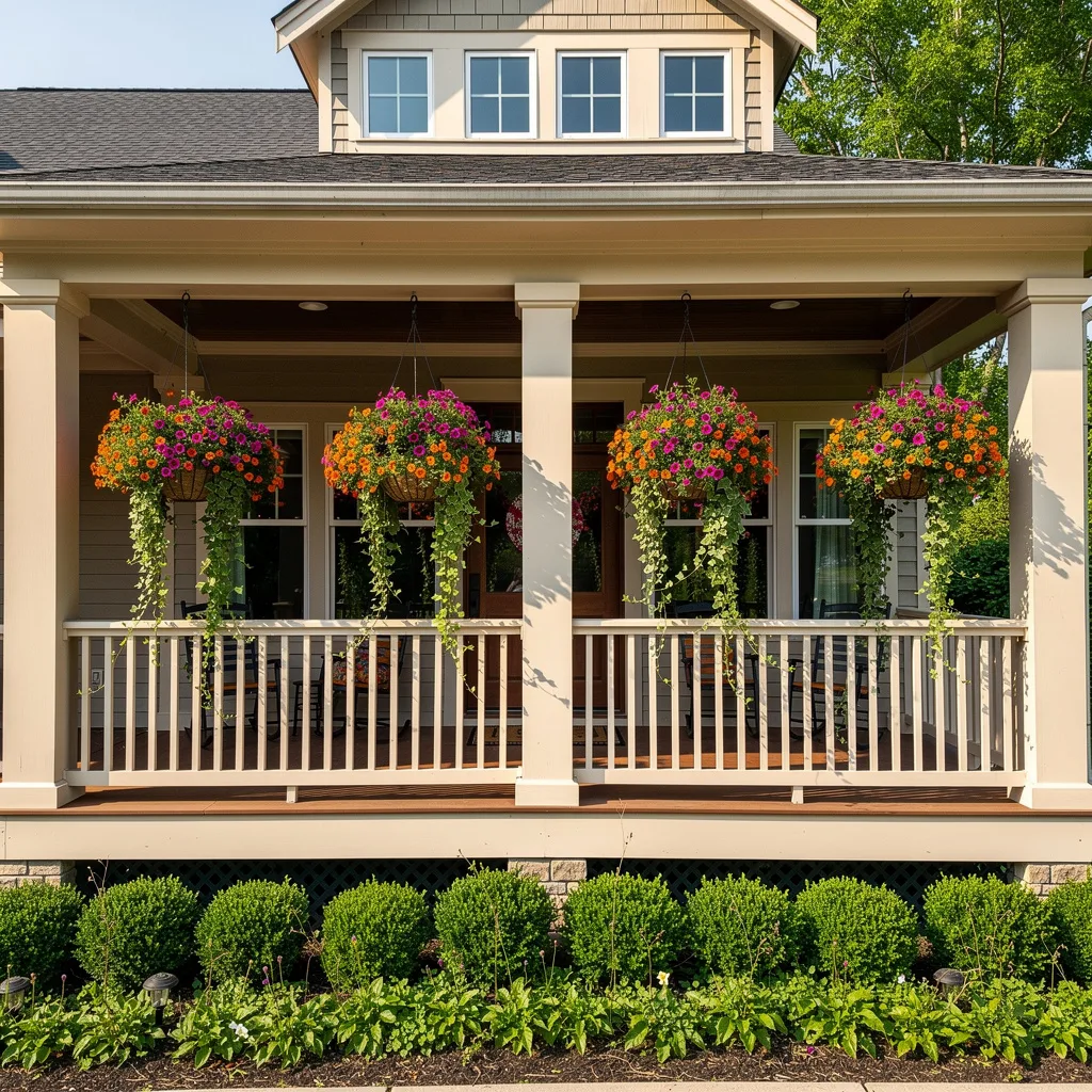 Beige Porch Hanging Baskets