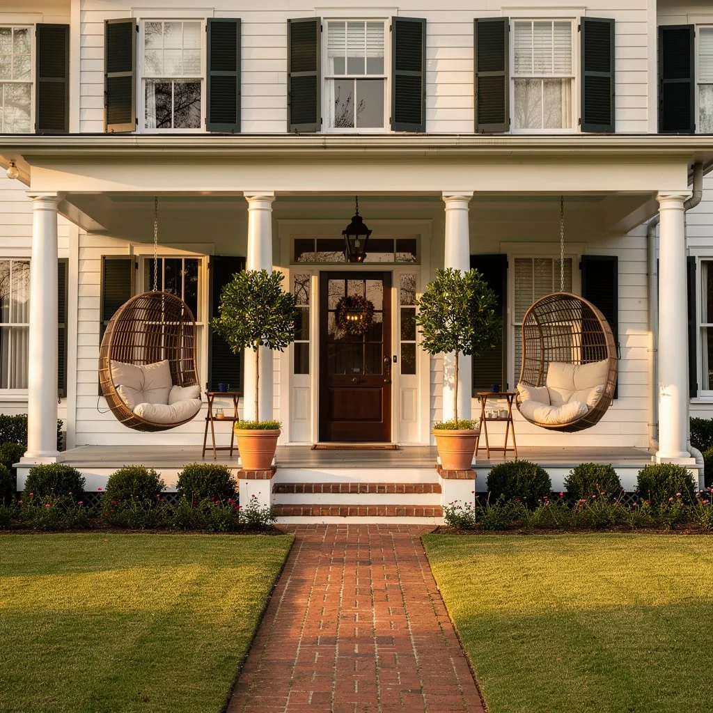 The Classic Southern Farmhouse Porch with Hanging Chairs
