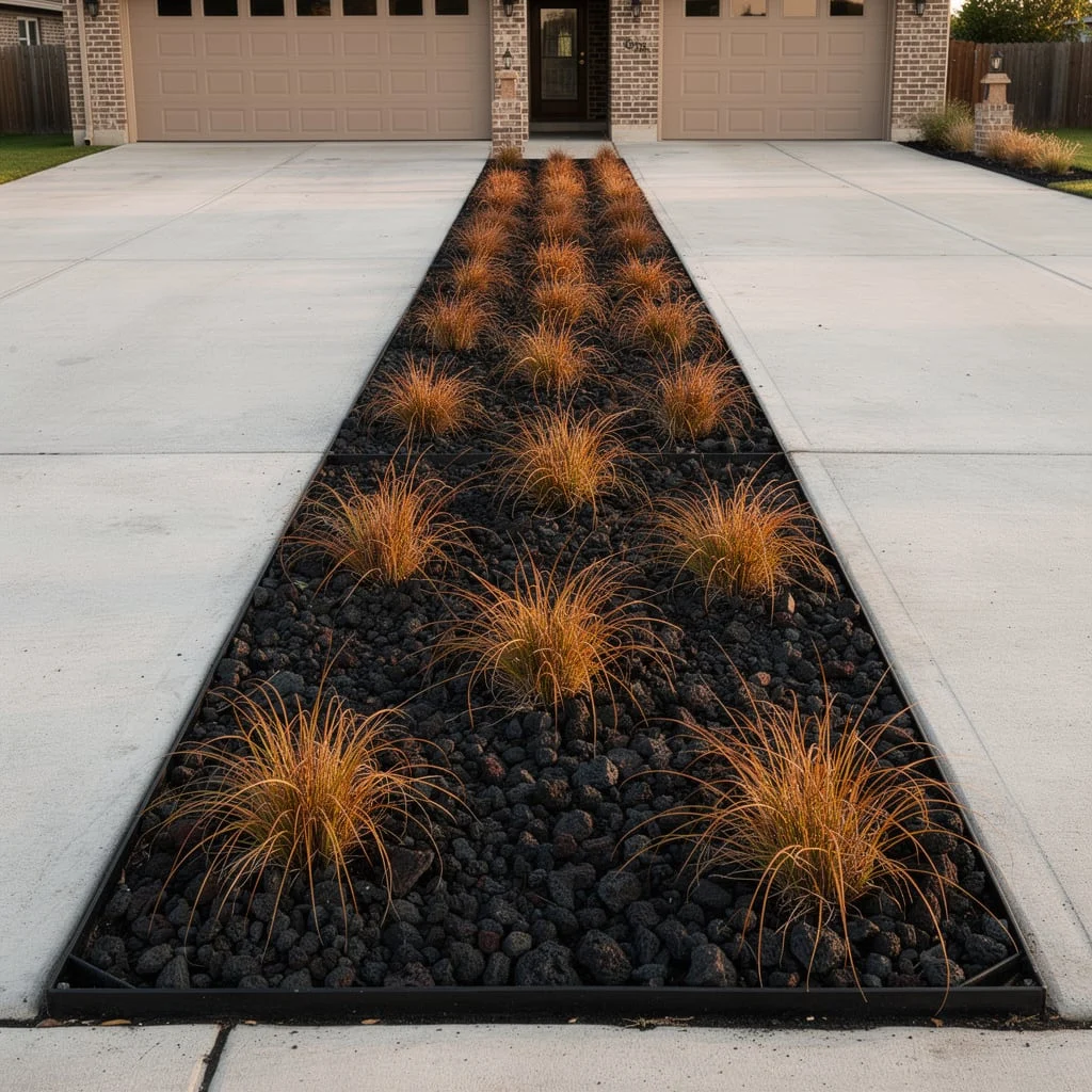 Driveway Strip With Ornamental Grasses