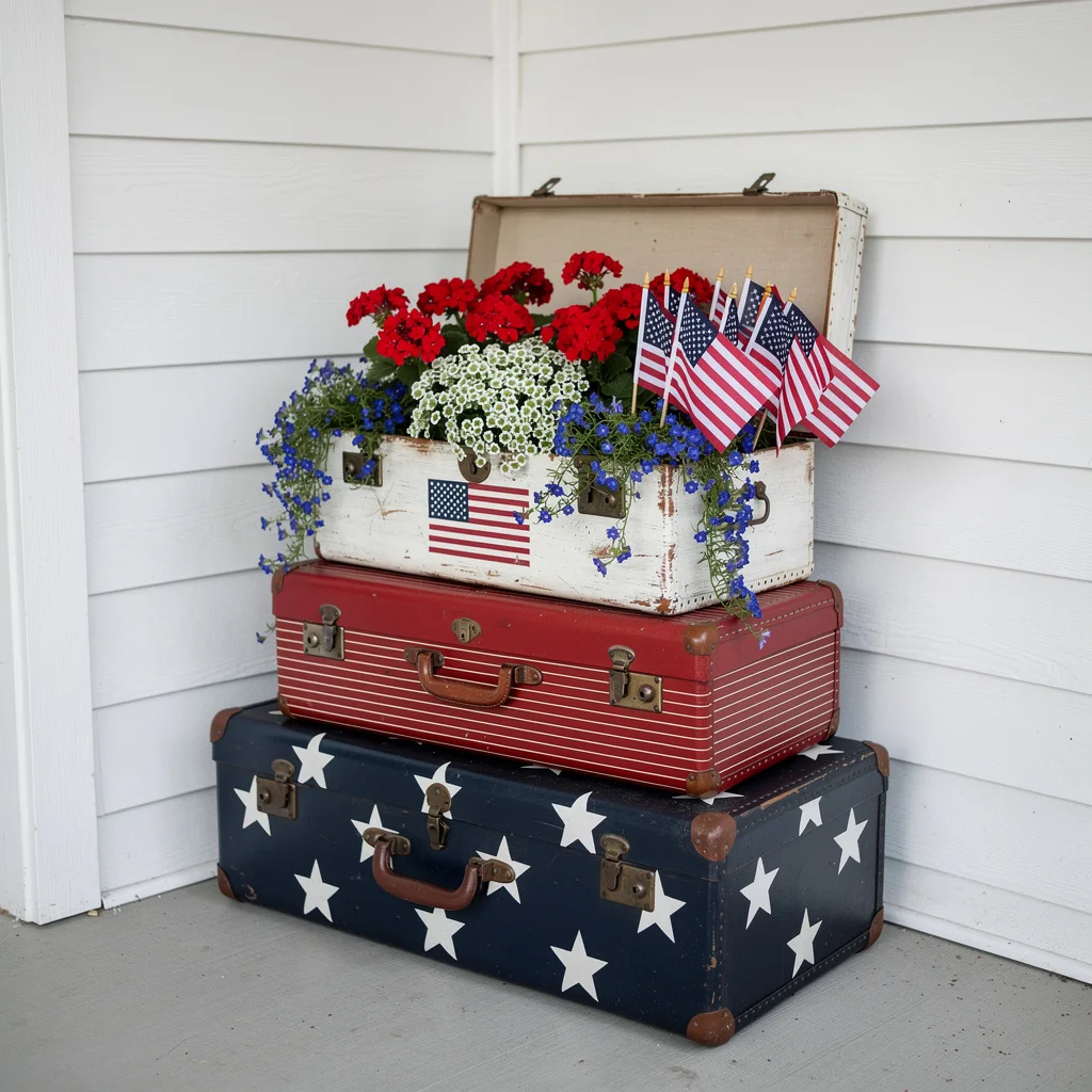 Vintage Suitcase Stack Planter