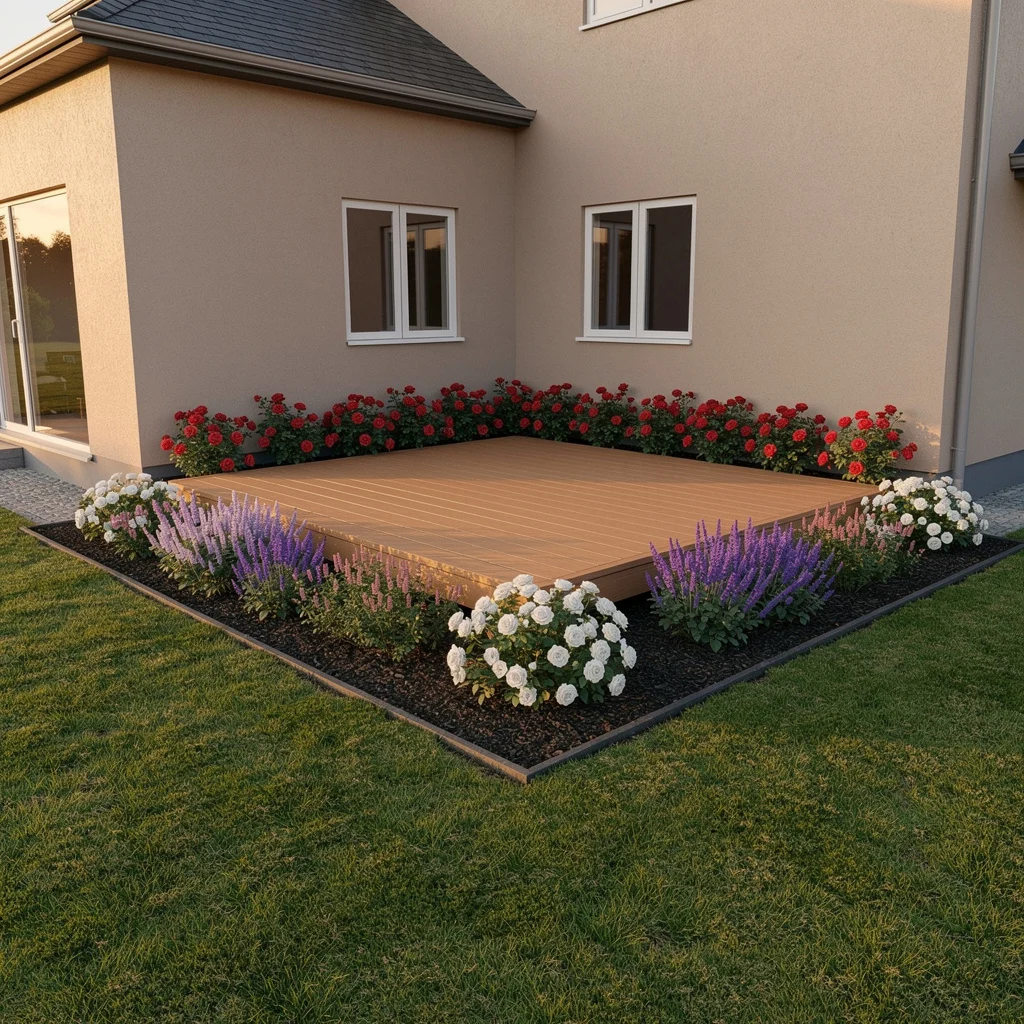 The Ground-Level Deck Wrapped in Roses, Lavender, and Salvia