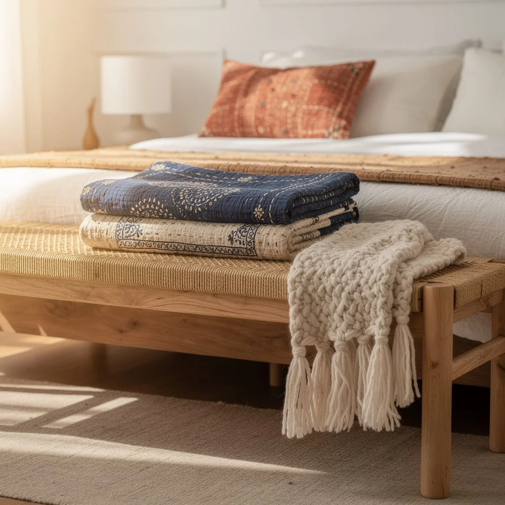 Woven Bench at Bed Foot