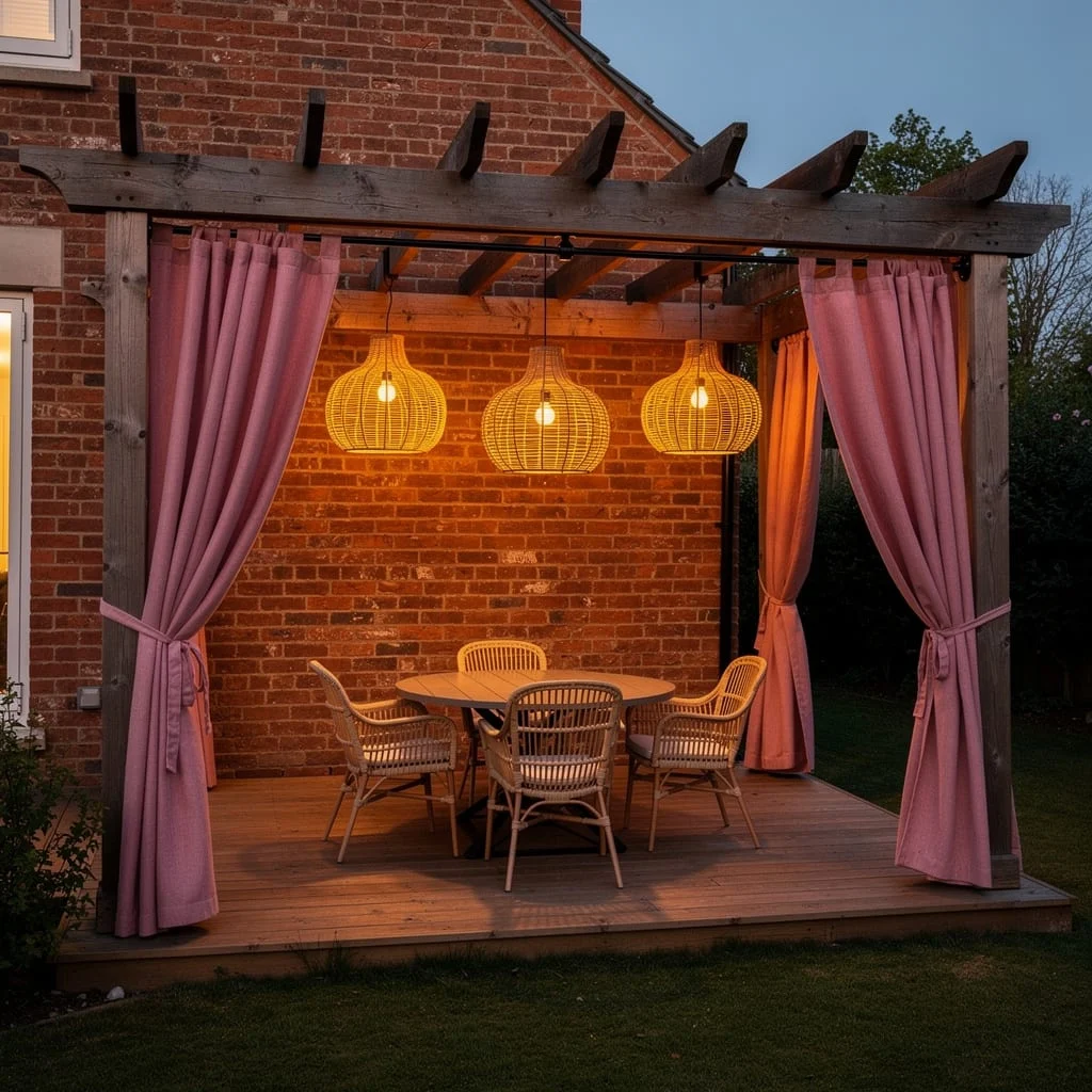 Dusty Pink With Rattan Lights