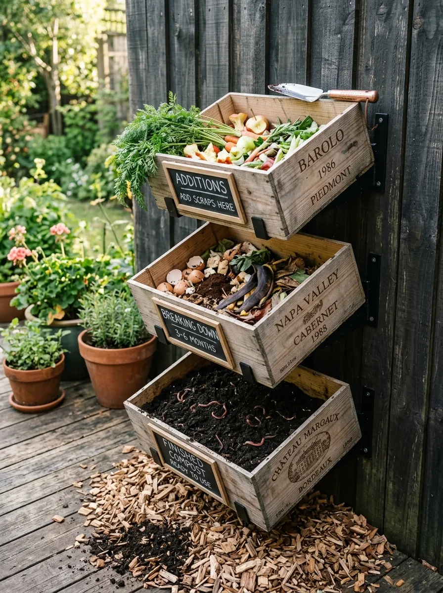 Wine Crate Composting Station