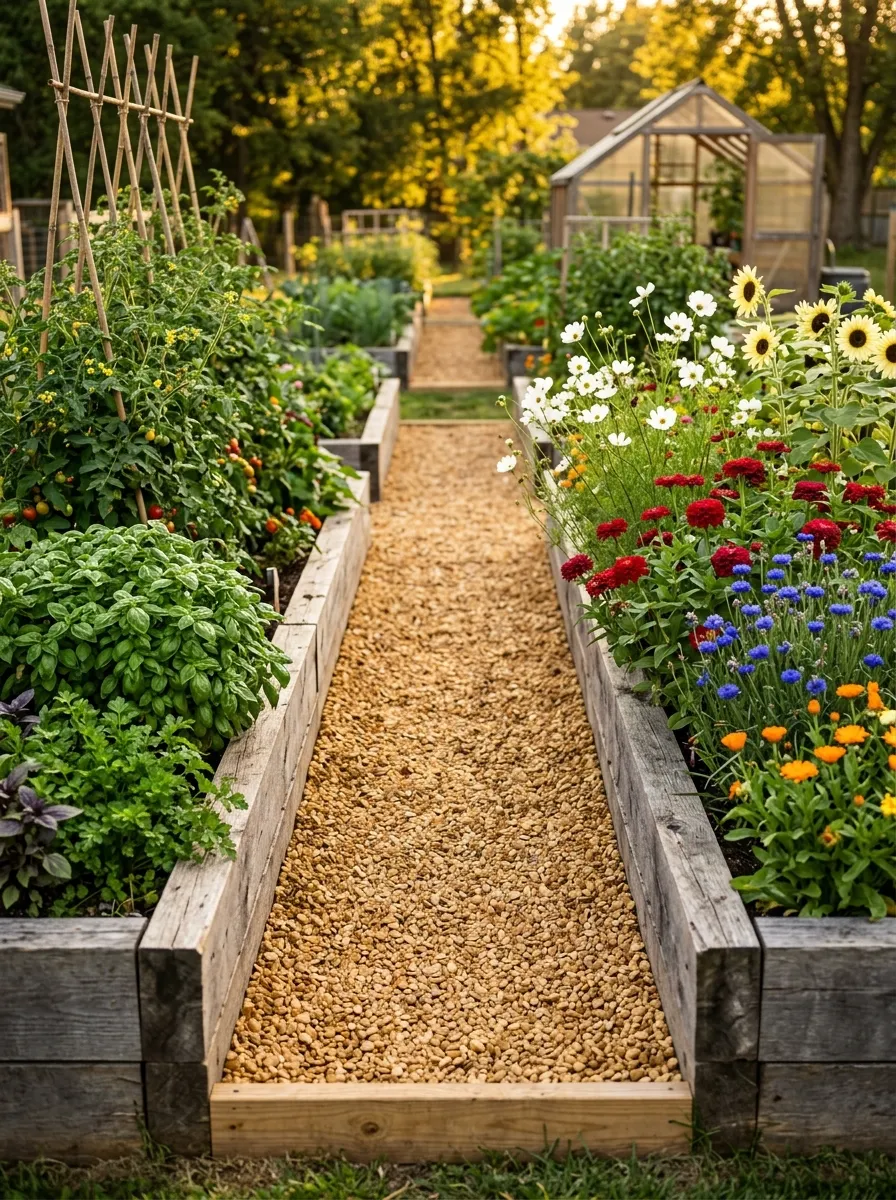 Kitchen Garden Timber-Edged Gravel Path