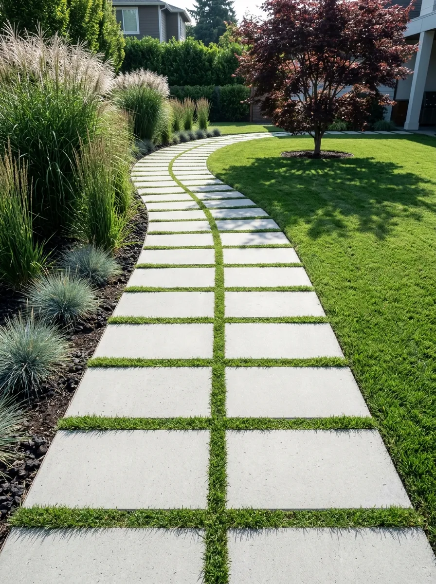 Grass-Jointed Concrete Slab Curved Path