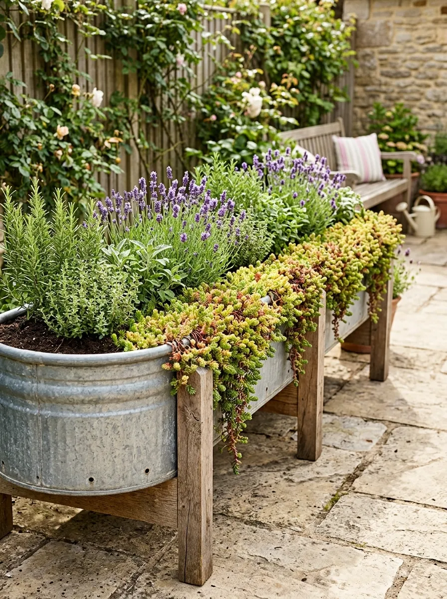 Galvanized Trough Herb Table