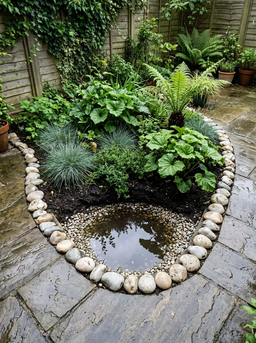 Pebble-Edged Rain Garden Pond