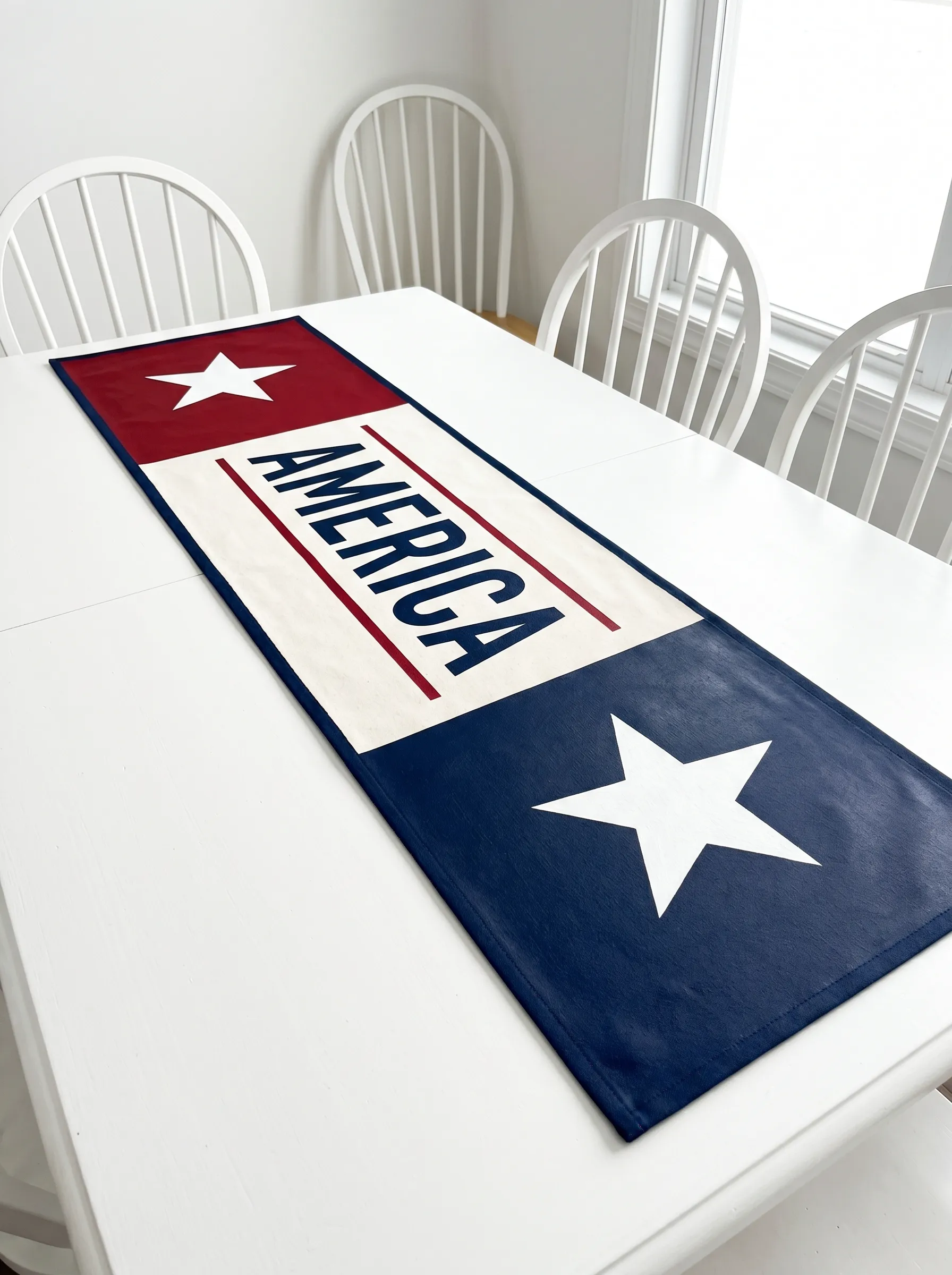 The Graphic Block-Color AMERICA Runner on a White Table