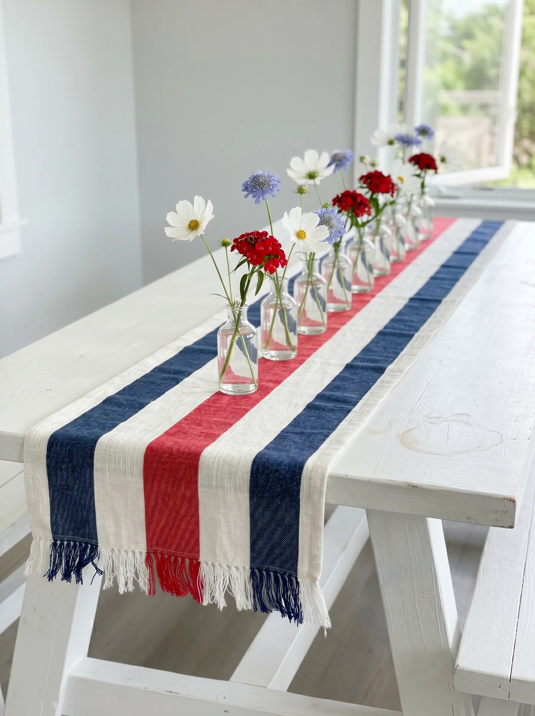 The Stripe and Fringe Runner With Garden Bud Vase Row