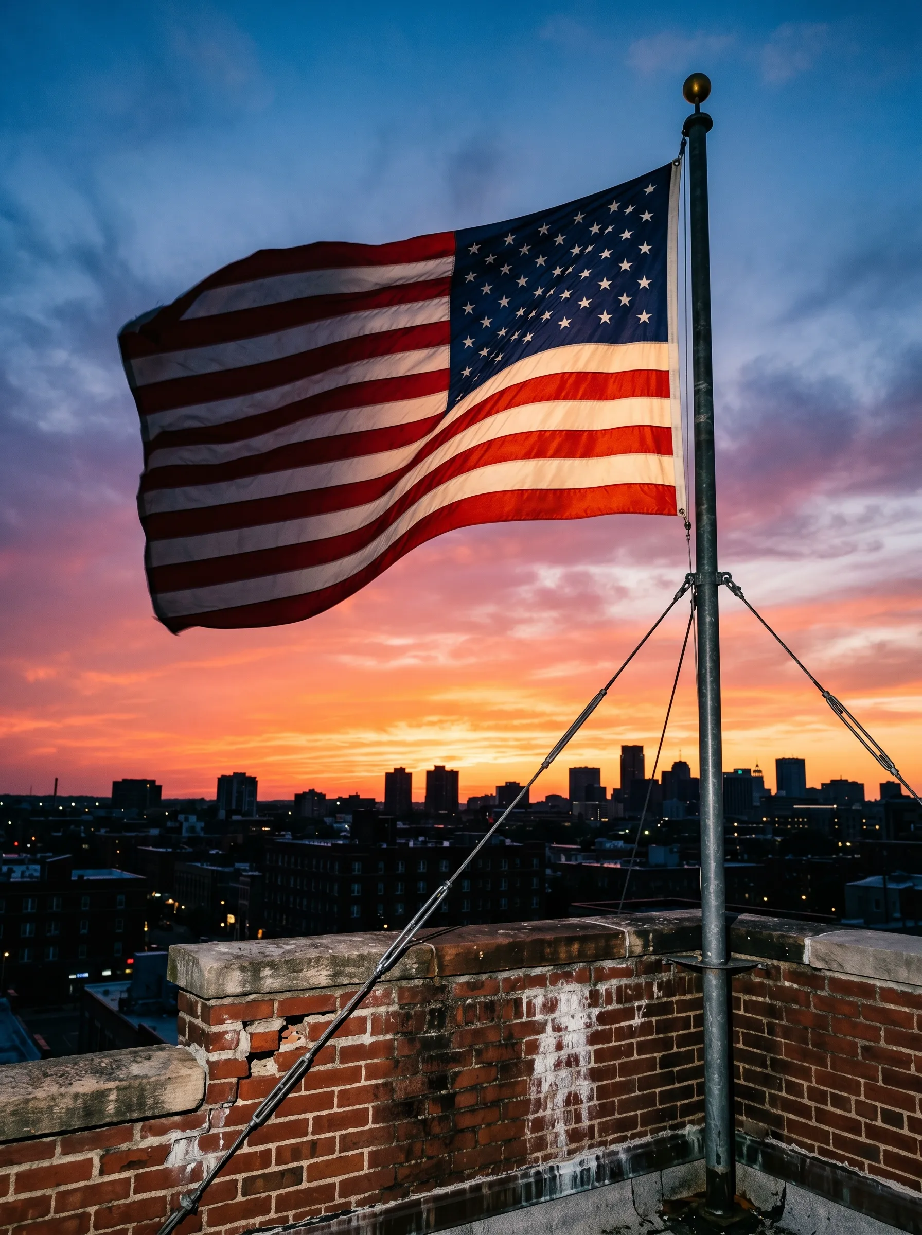 The Rooftop Flagpole at Dusk