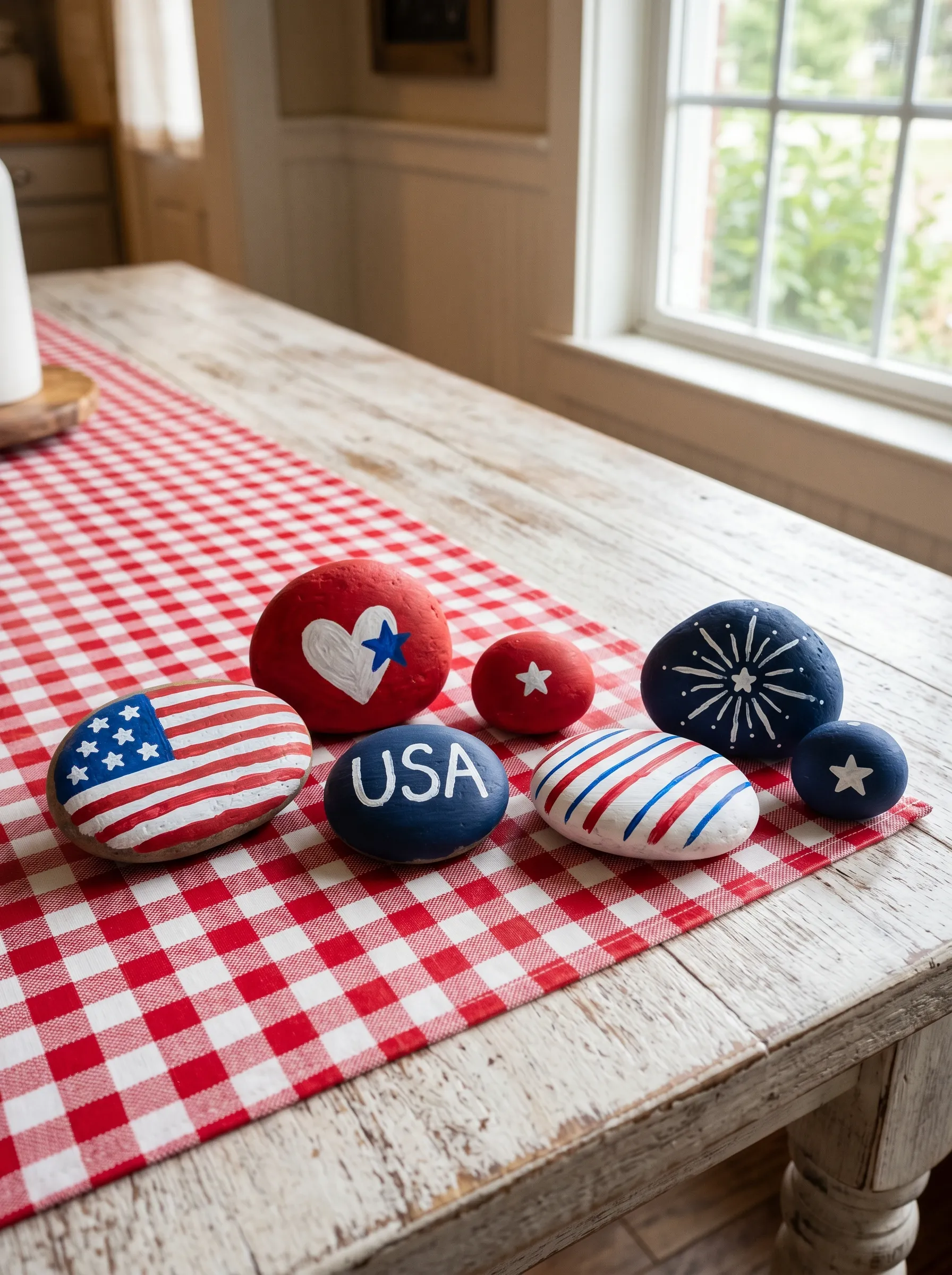 The Casually Painted Farmhouse Table Rock Collection on Gingham