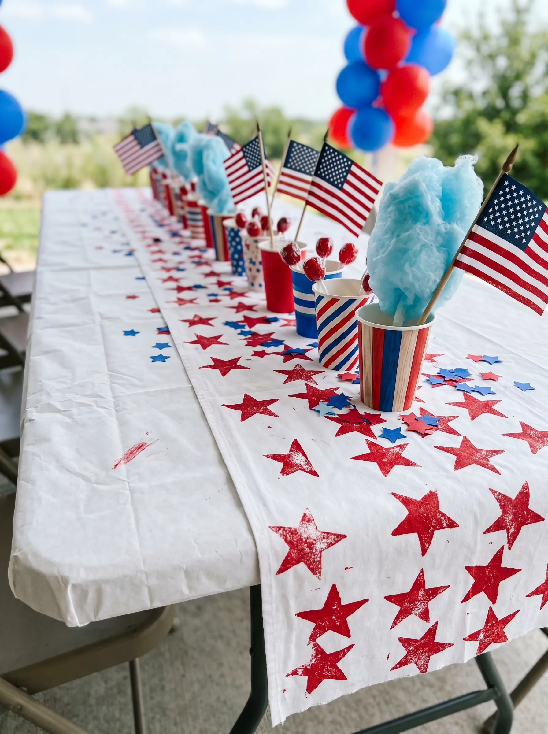 The Kids' Party Star-Stamped Cotton Runner on a Long Folding Table