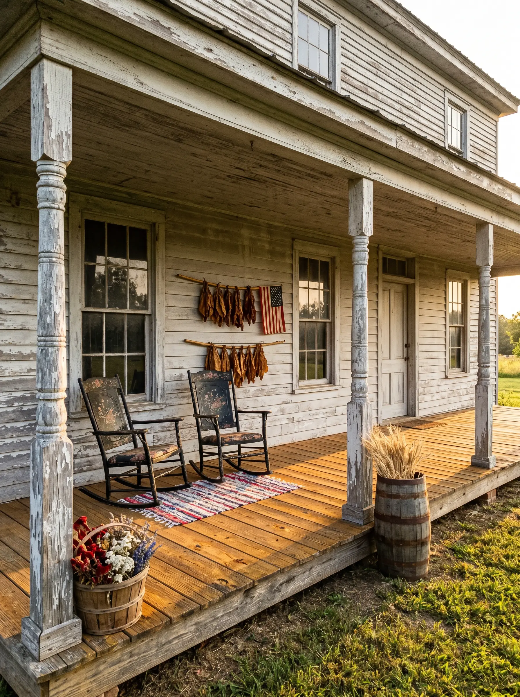 The Heirloom Porch That Needs Only Quilts and Three Wildflowers to Say Everything