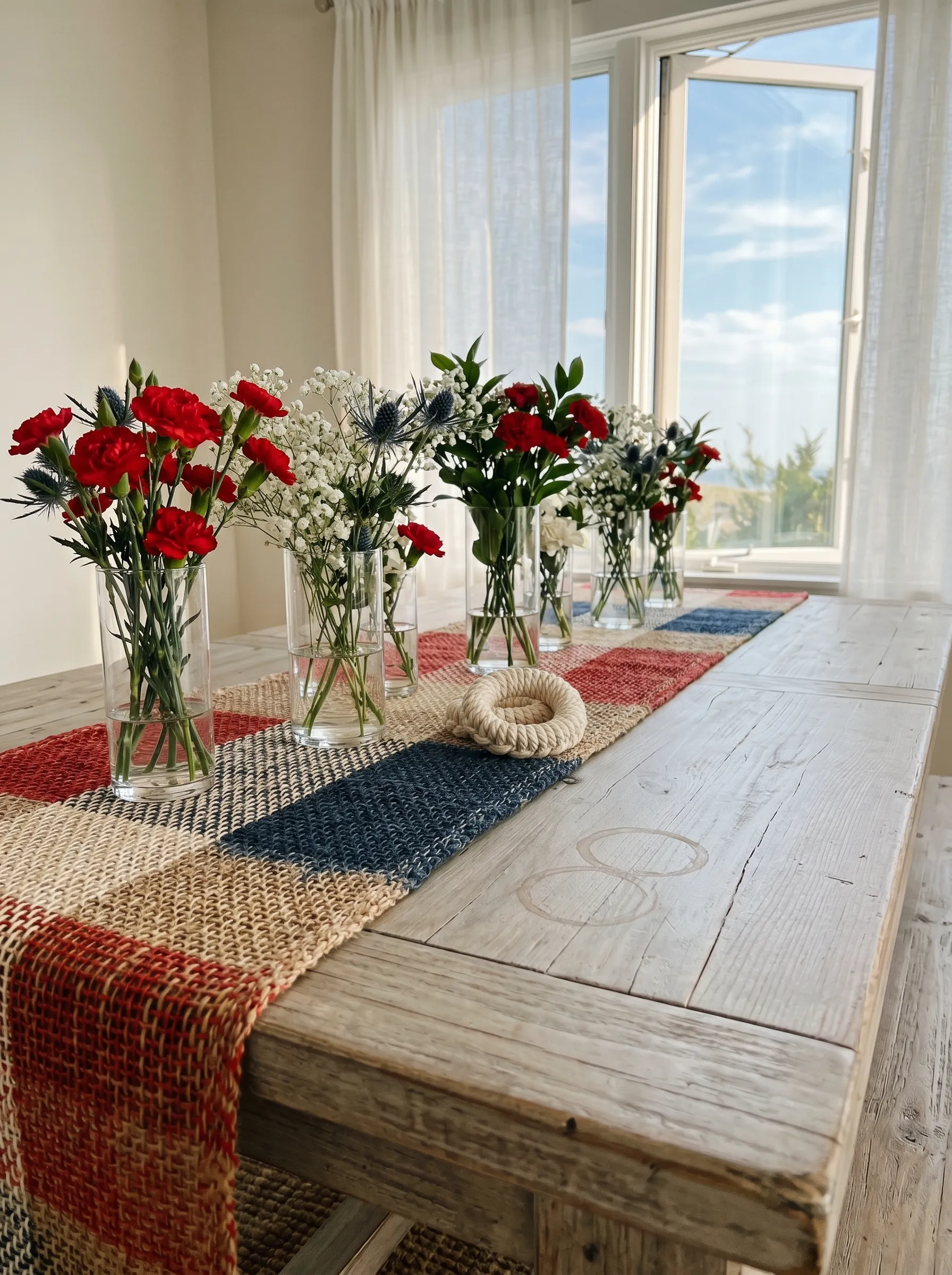 The Coastal Seagrass Runner With Multiple Flower Vase Arrangement
