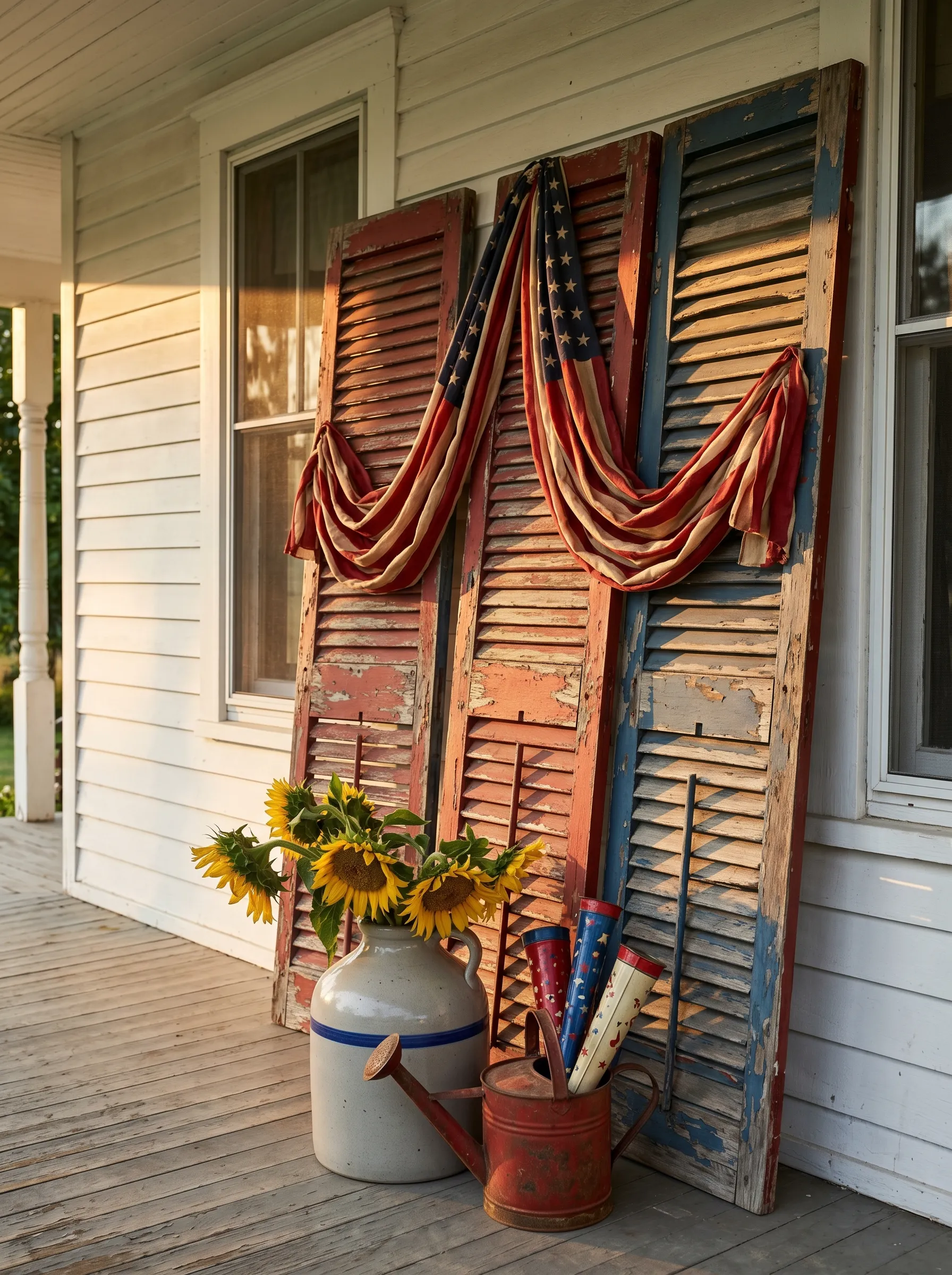 The Salvaged Shutter Porch Where the Flag Is the Filling