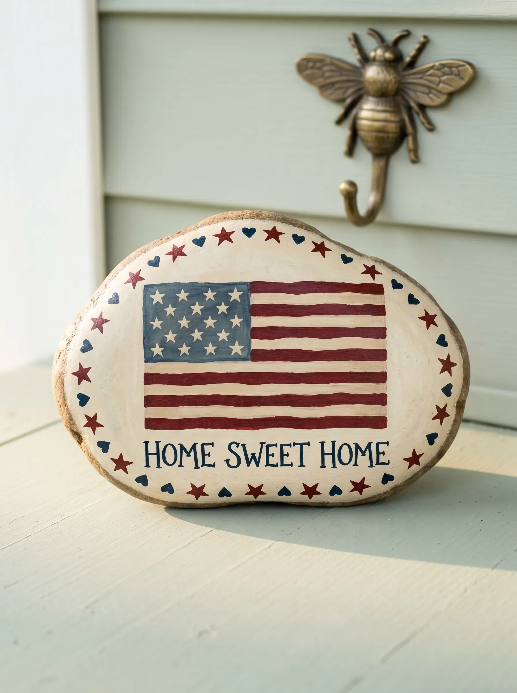The Folk Art Flag Stone With Primitive Border and Home Sweet Home Text