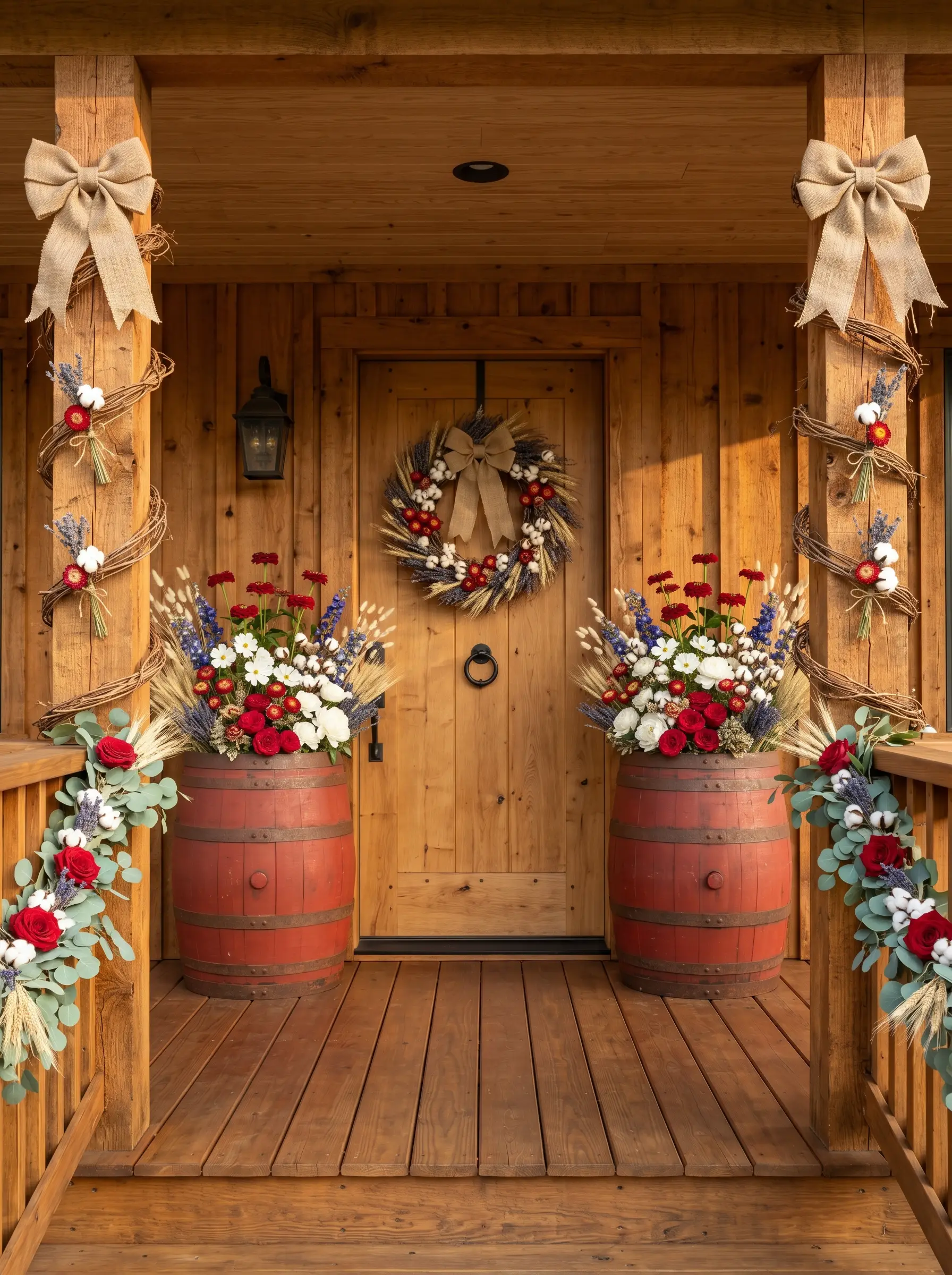 The Red-Painted Log Porch That Makes Barrels Do All the Heavy Lifting
