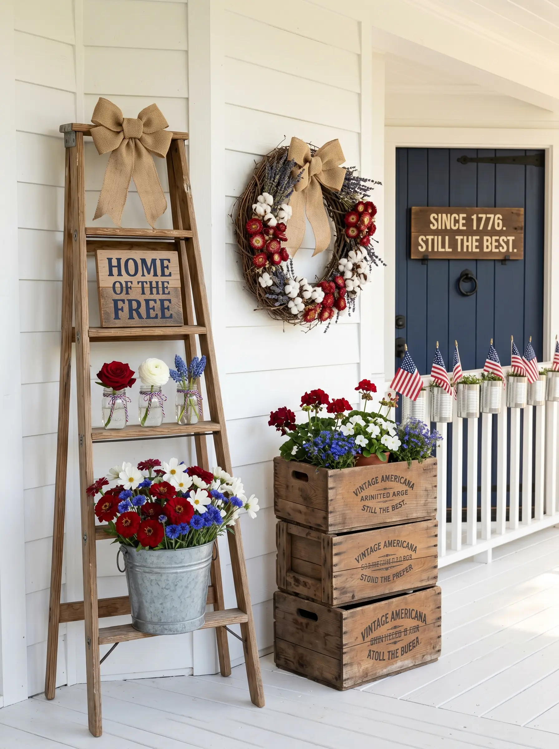 The Decorative Ladder Porch That Uses Every Rung as a Display Shelf