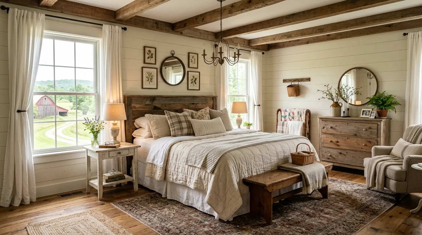 Farmhouse Bedroom Ideas for People Who Think Minimalism Is a Cry for Help