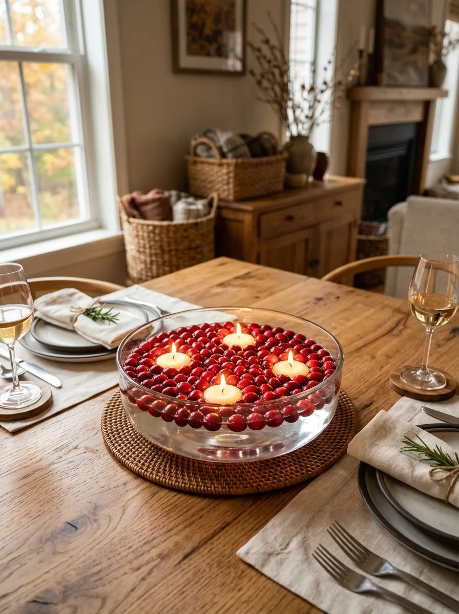 11. Floating Cranberries and Tealights