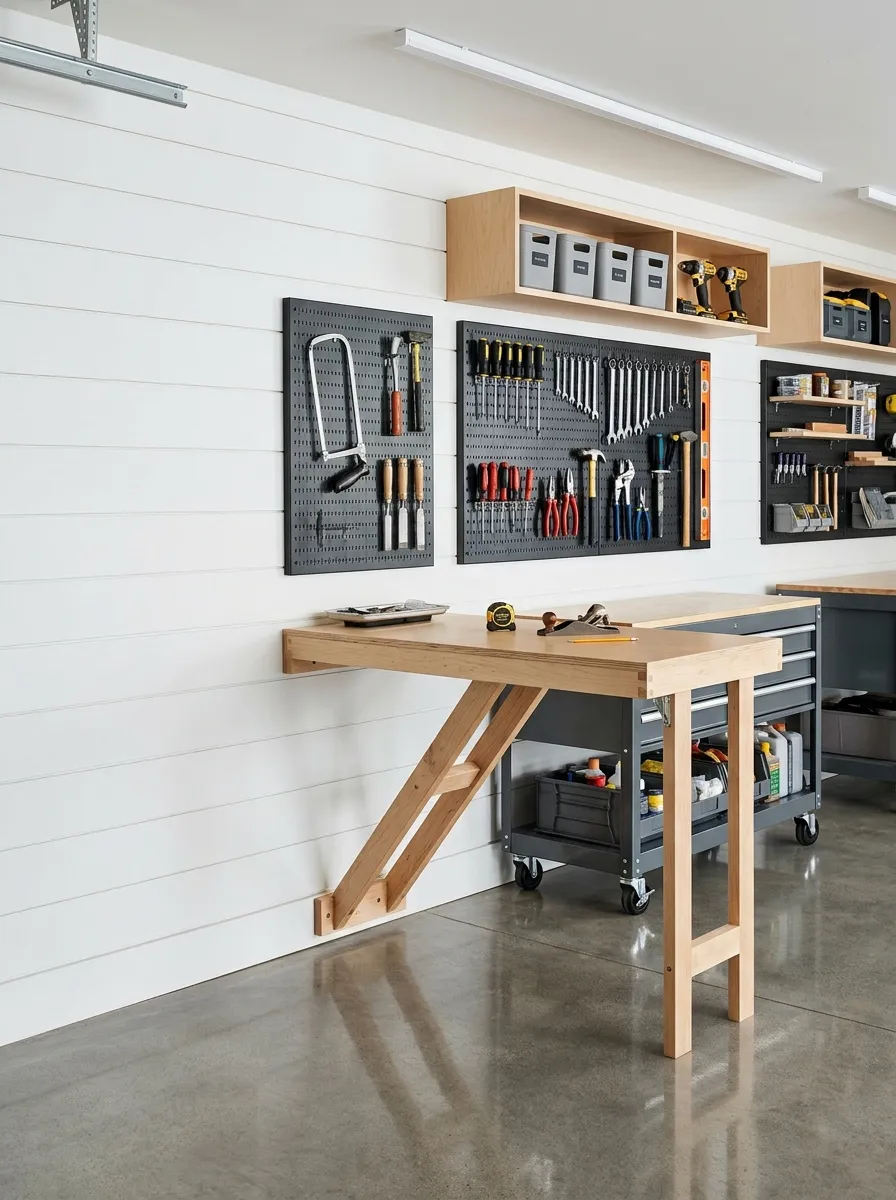 A Fold-Down Workbench That Reclaims Floor Space