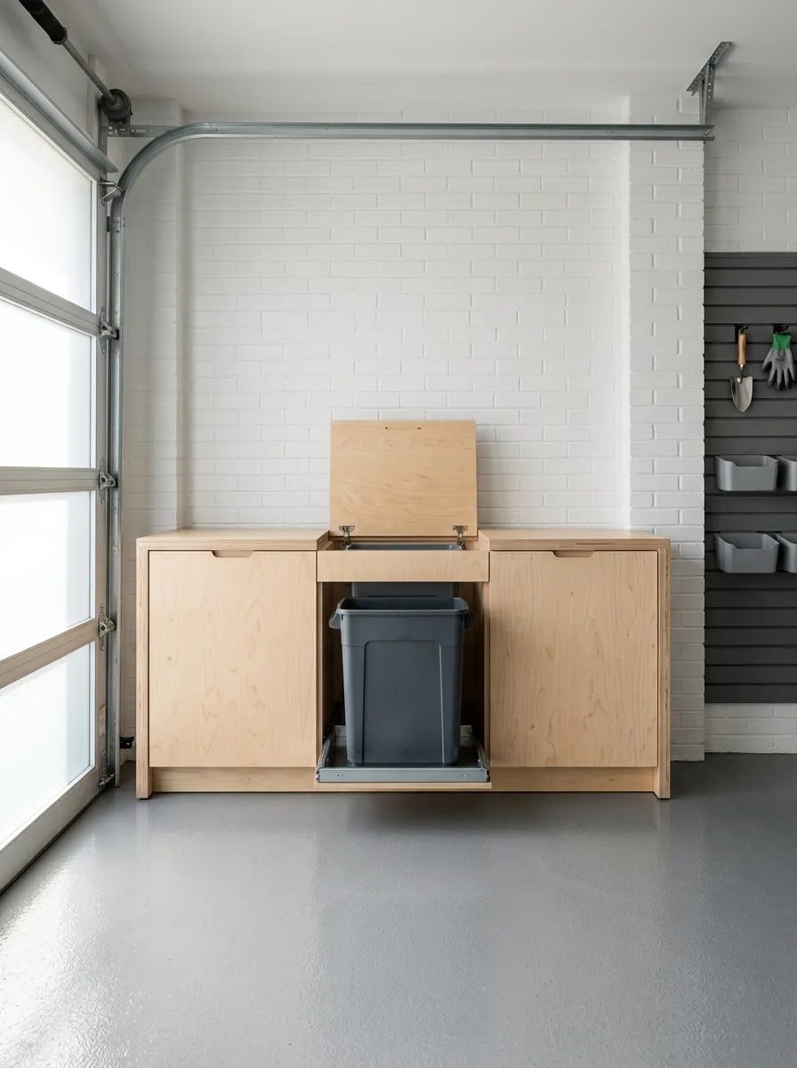 A Recycling and Trash Station Built Into a Cabinet