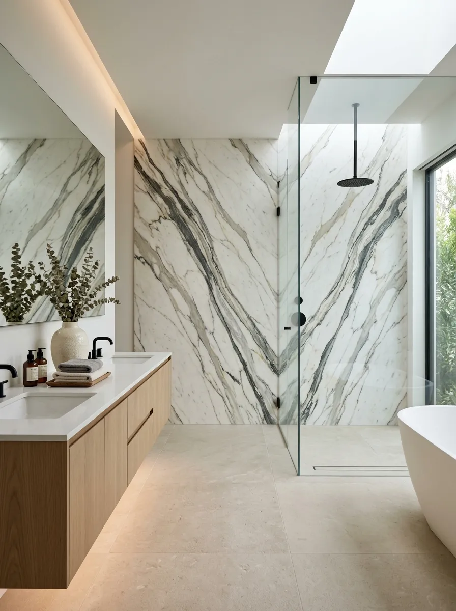 A Statement Stone Shower Wall Can Replace a Whole Gallery of Decor