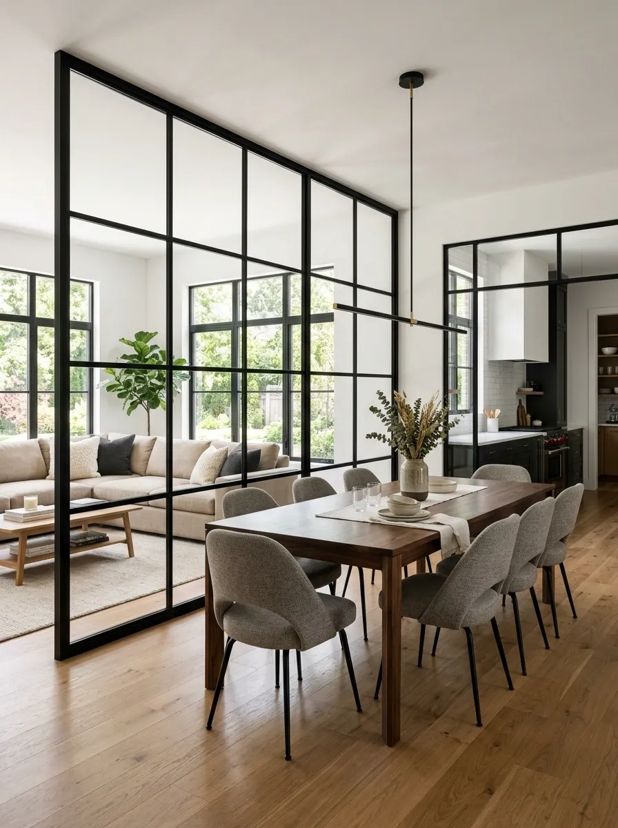 A Strong Black Grid Framing the Dining Room