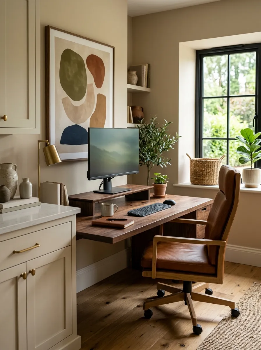 Add a dark walnut riser under your monitor