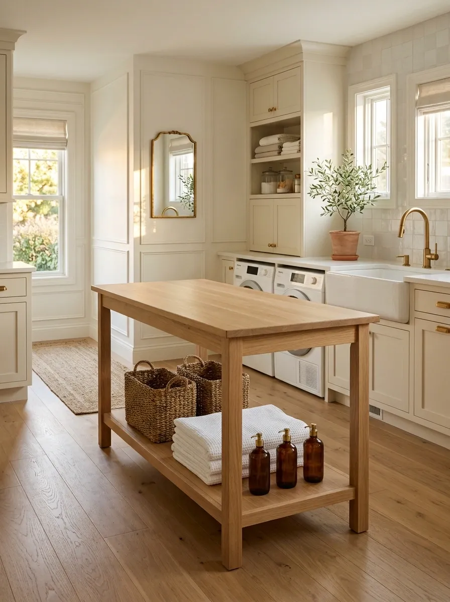 Add a Freestanding Table With Shelving Underneath