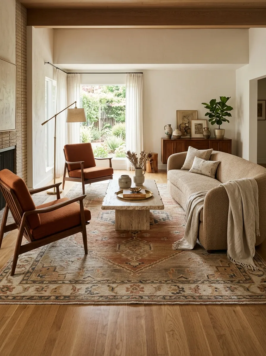 Add a Geometric Rug Under the Main Seating Area