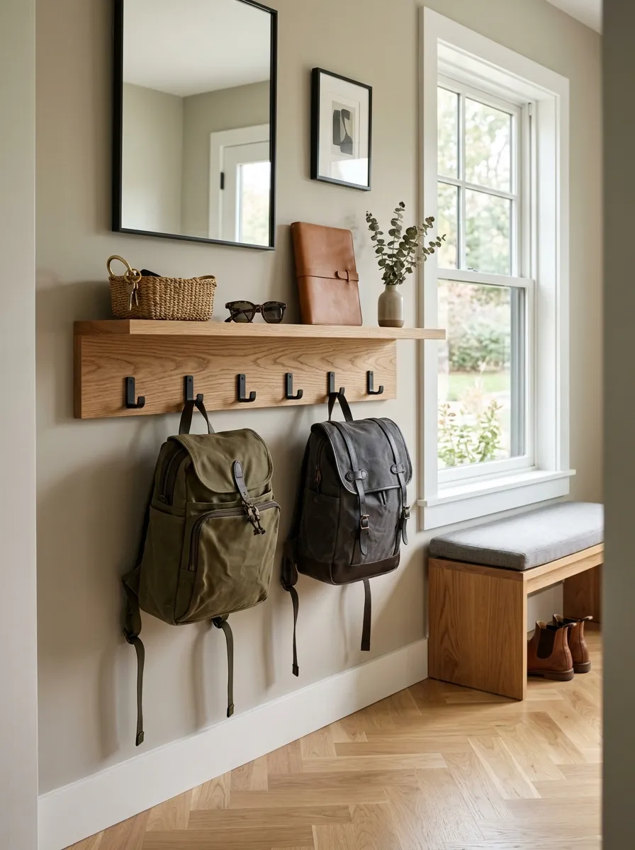 Add a Narrow Shelf Above the Backpack Hooks