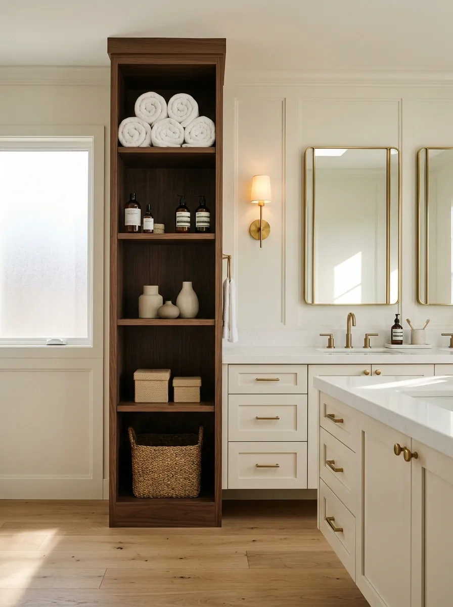 Add a Slim Vertical Storage Tower Beside the Vanity