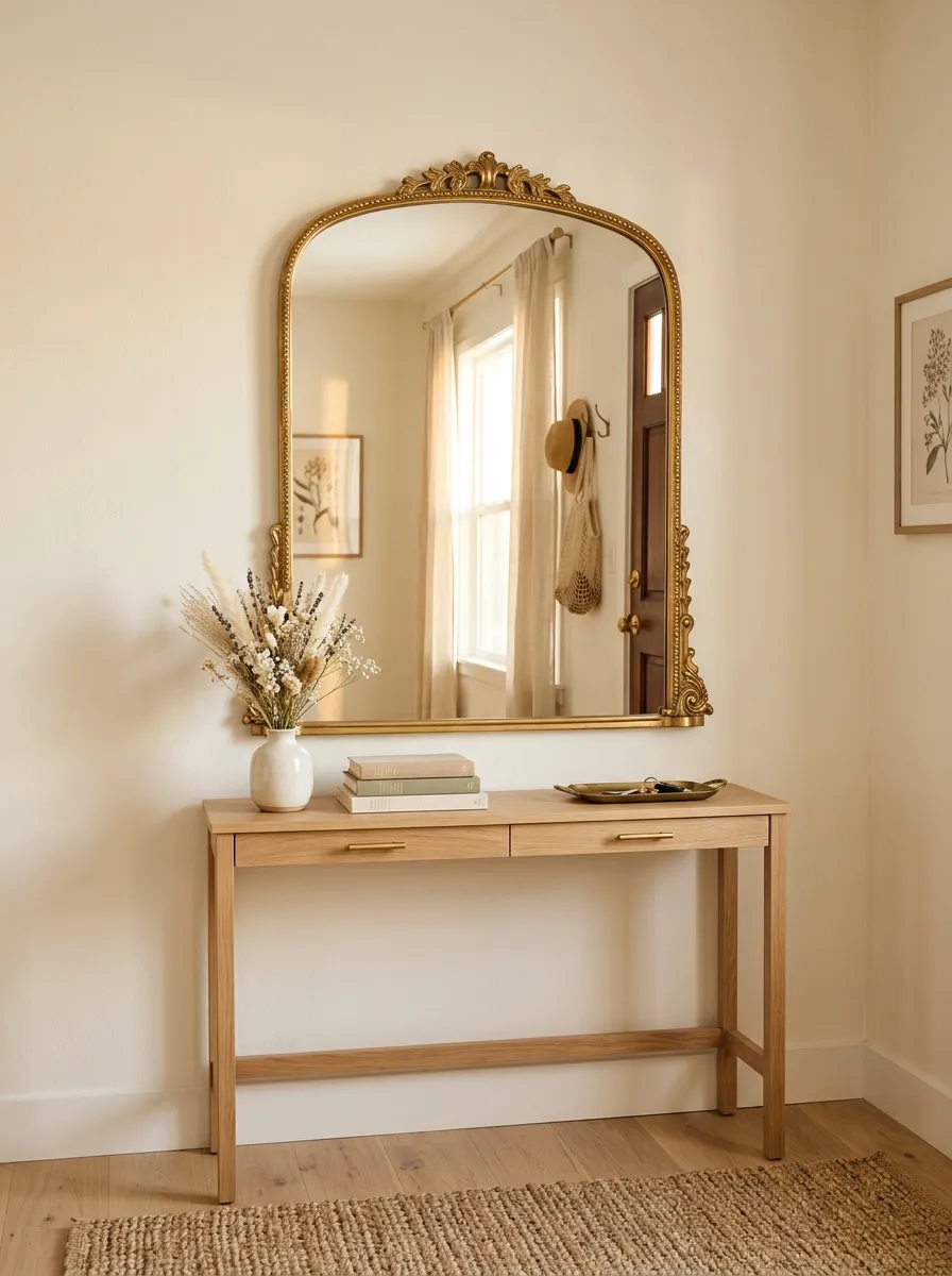 Add a Small Vintage Mirror to Make a Plain Wall More Interesting