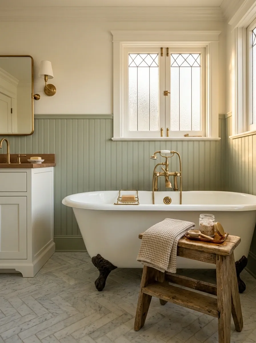 Add a Small Vintage Stool Beside the Tub