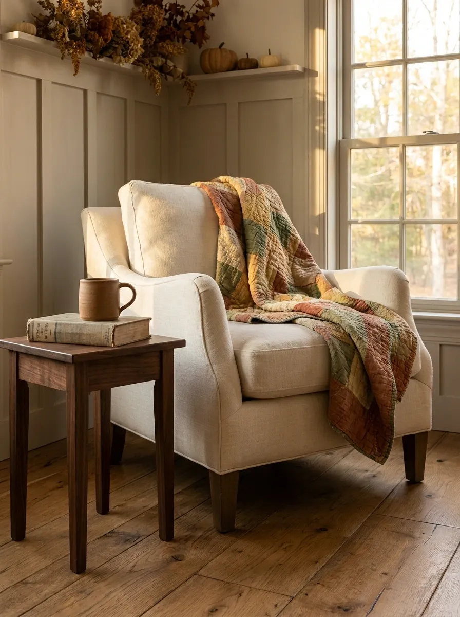 Add a Worn Quilted Blanket to a Reading Chair