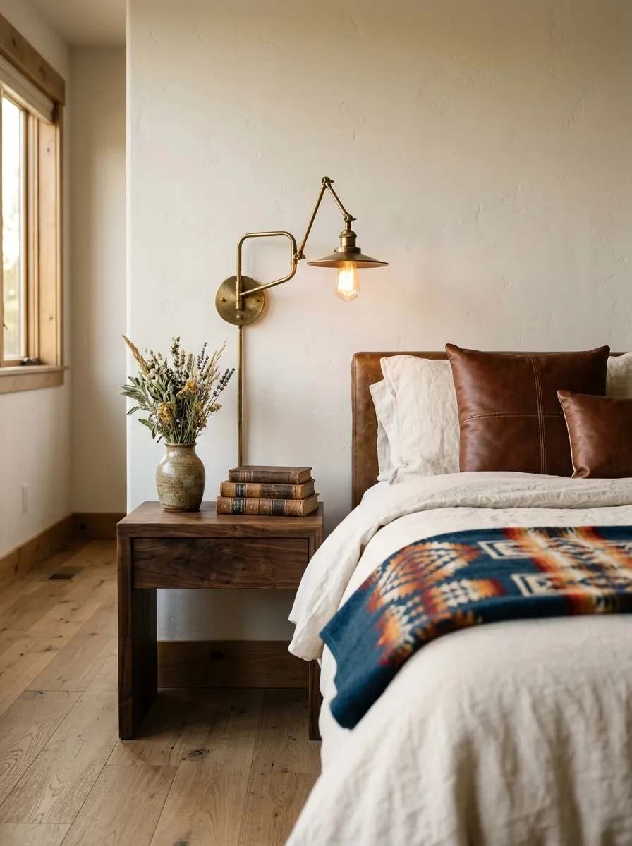 Add Aged Brass Lighting for a Softer Western Finish