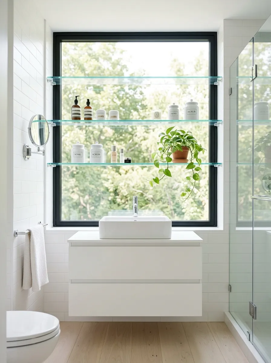 Add Glass Shelving Directly Across Window Openings