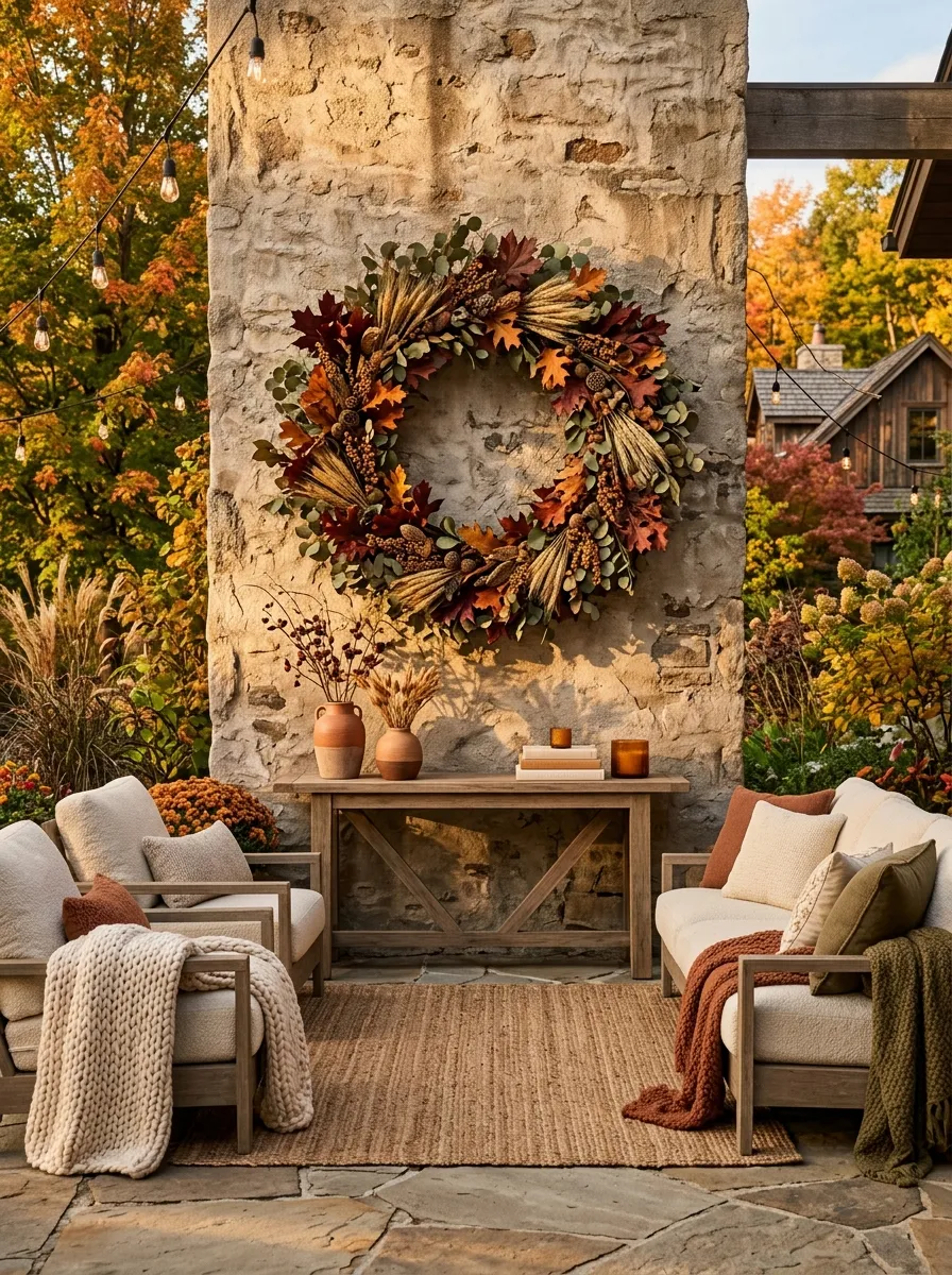 Add One Oversized Fall Wreath or Wall Piece to an Empty Outdoor Surface