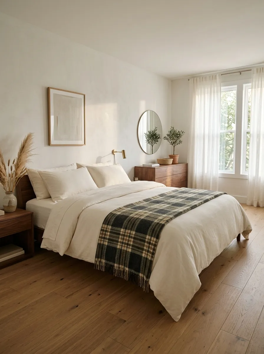 Add One Patterned Blanket to a Mostly Solid Bed