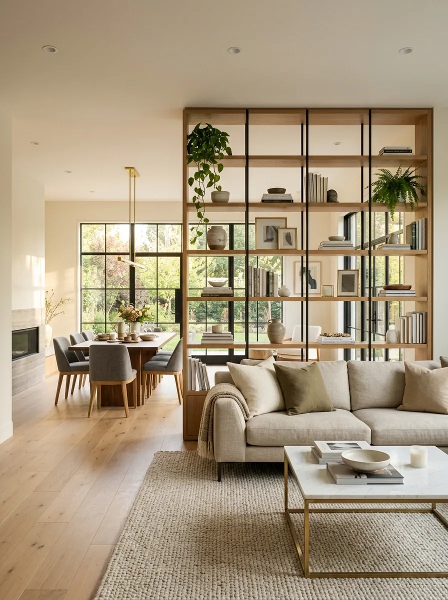 An Open Bookcase That Divides Without Closing