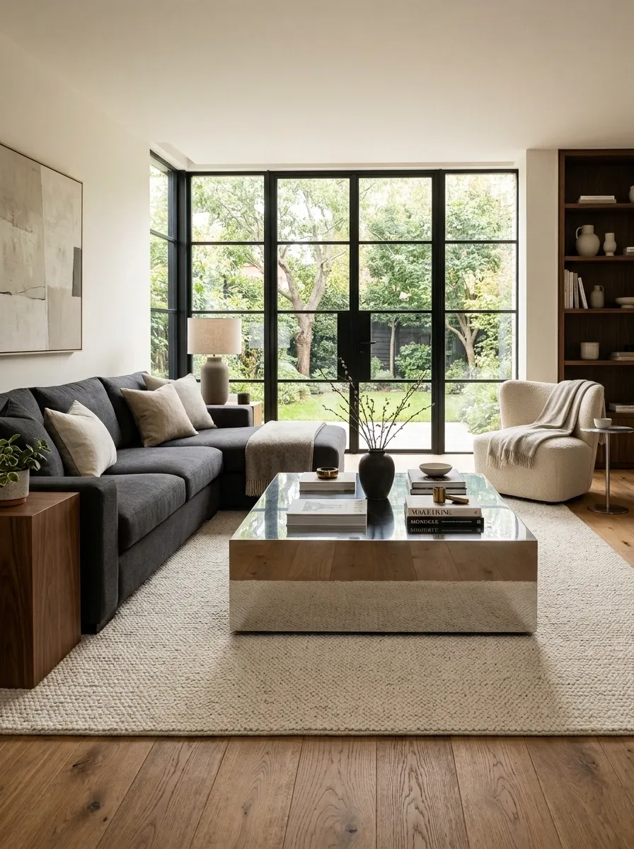 Anchor the Seating Area With a Chrome Coffee Table