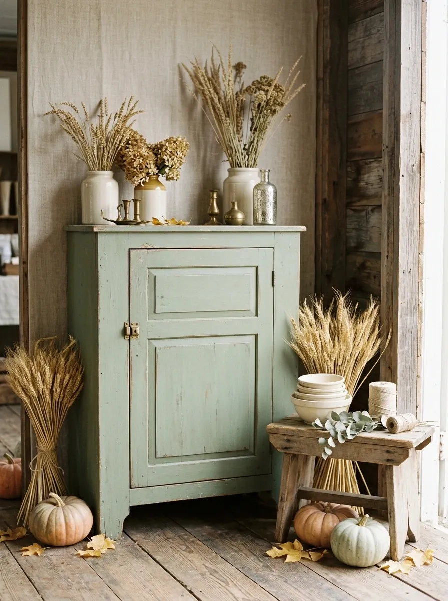 Antique Green Cabinet and Golden Harvest