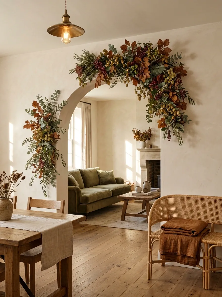 Arched Doorway With Olive and Dried Berry Garland