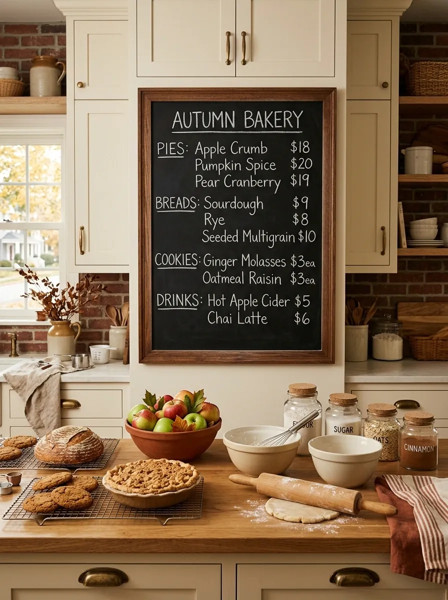 Autumn Baking Station With Chalkboard Menu