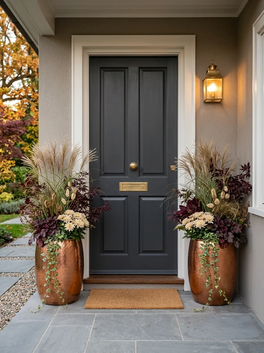 Autumn Porch With Copper-Colored Containers