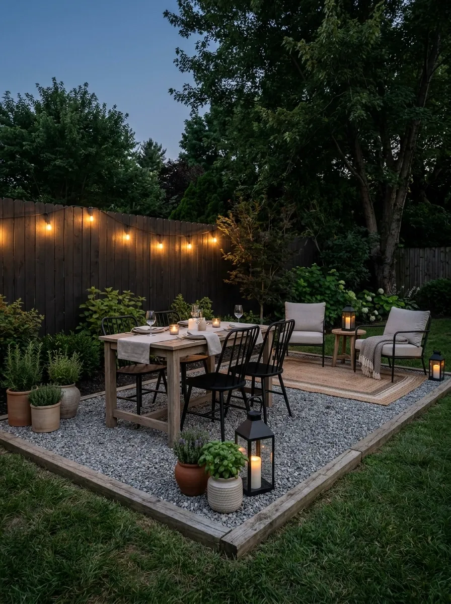Backyard Dining Area With a DIY Gravel Foundation