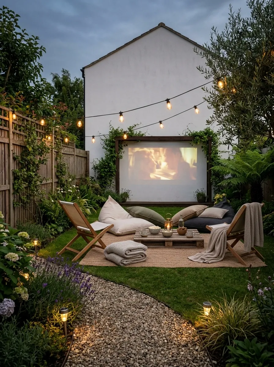 Backyard Movie Area With Budget Seating