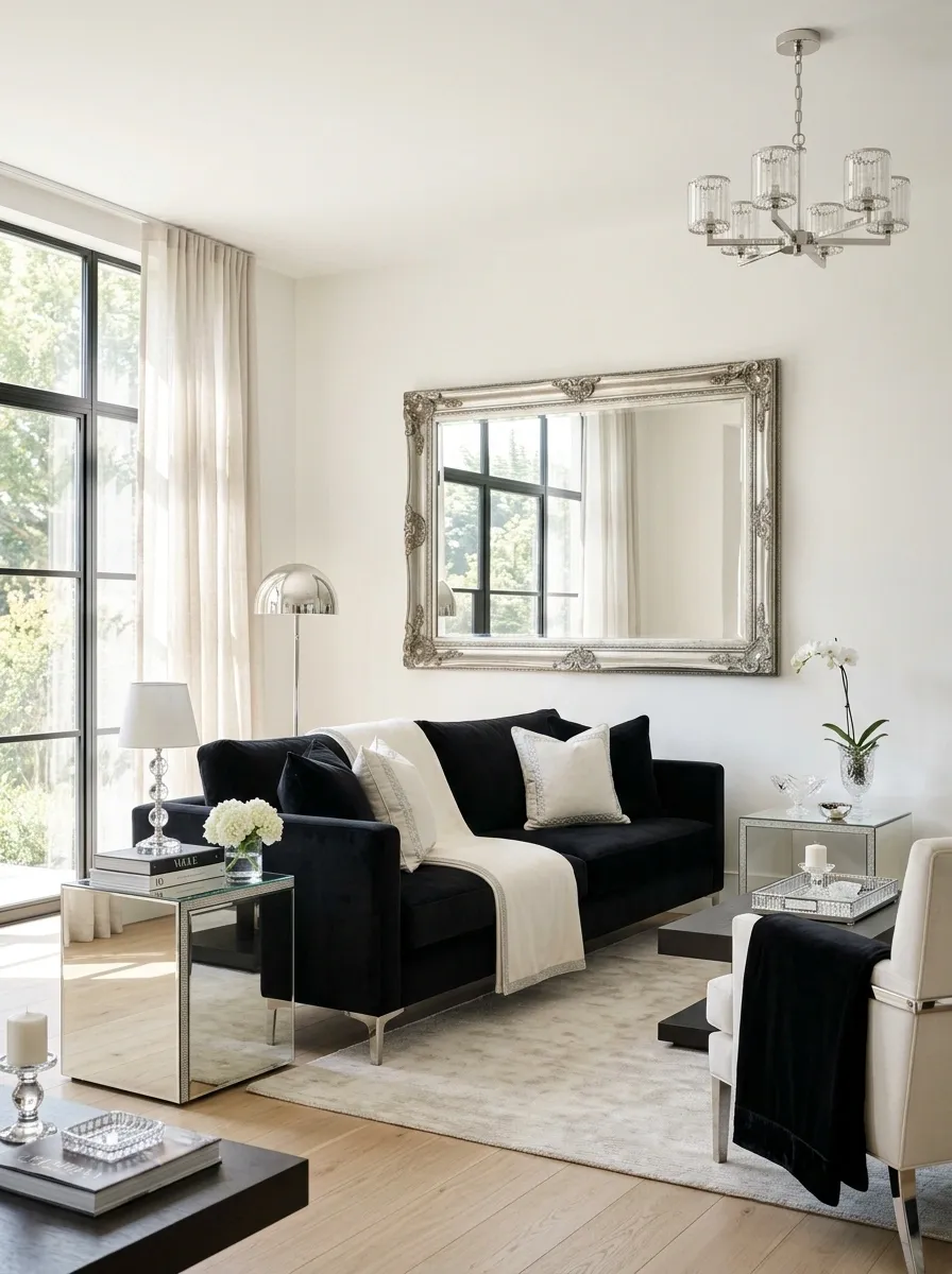 Bedazzled Black-and-White Lounge With Mirrored Details